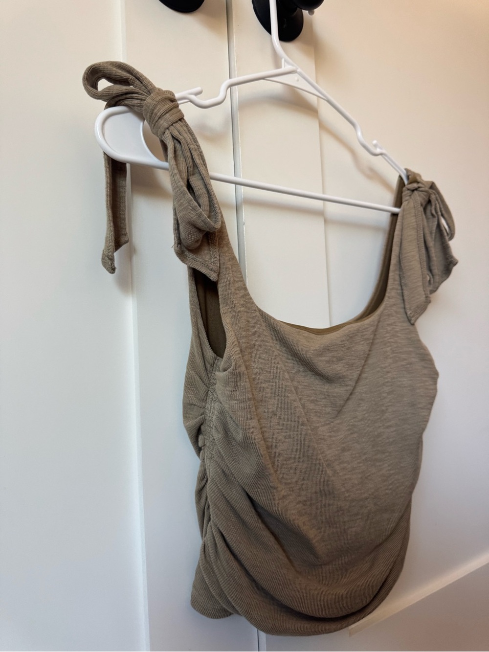 Free People Boulevard Ruched Tie Strap Tank Top Oregano